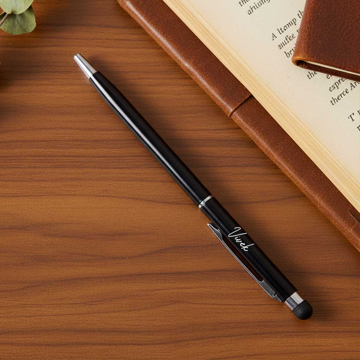 Personalized Black Ballpoint Pen with Stylus Tip