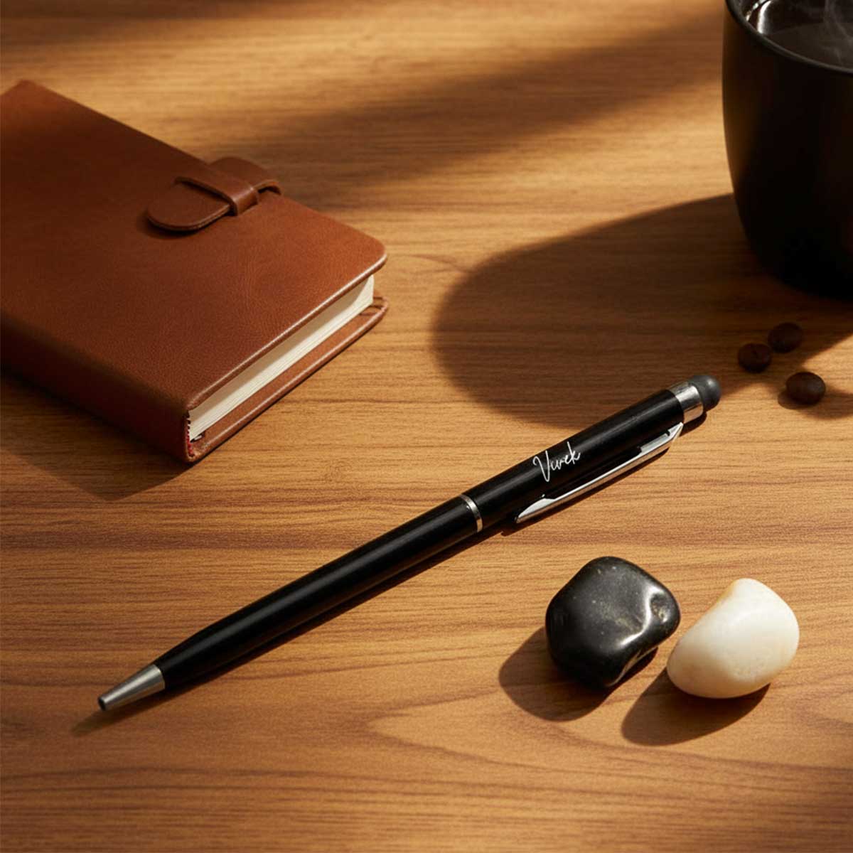 Personalized Black Ballpoint Pen with Stylus Tip
