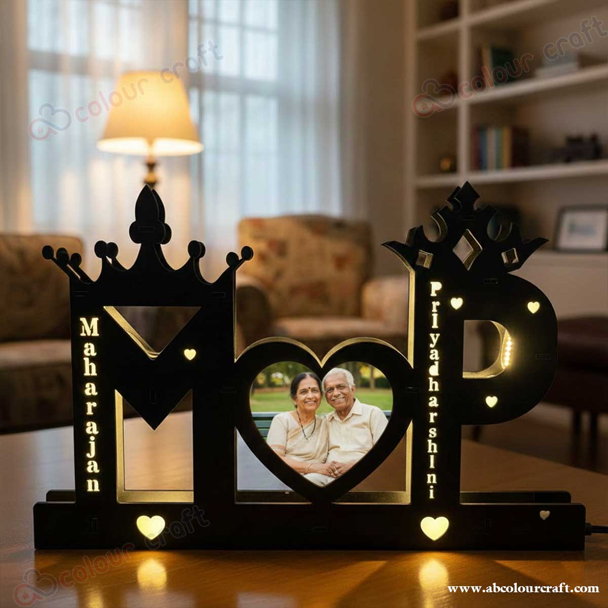 Wooden LED Photo Frame with Names (A-Z) & Heart Shape - Personalized Gift