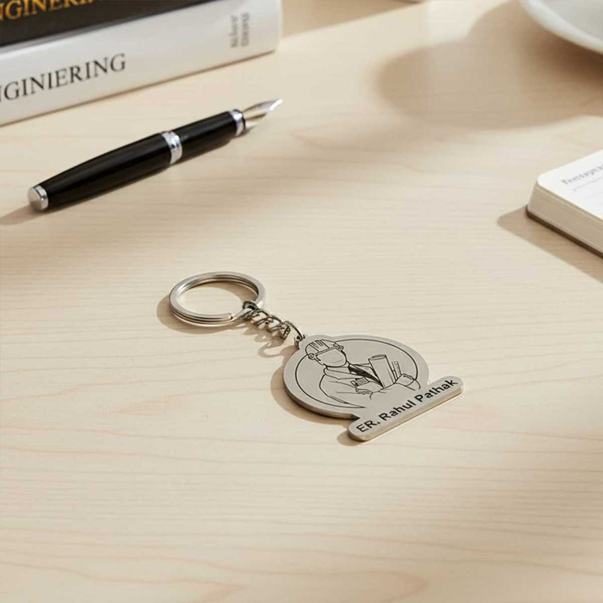 Personalized Engineer Metal Keychain | Custom Name Engraved