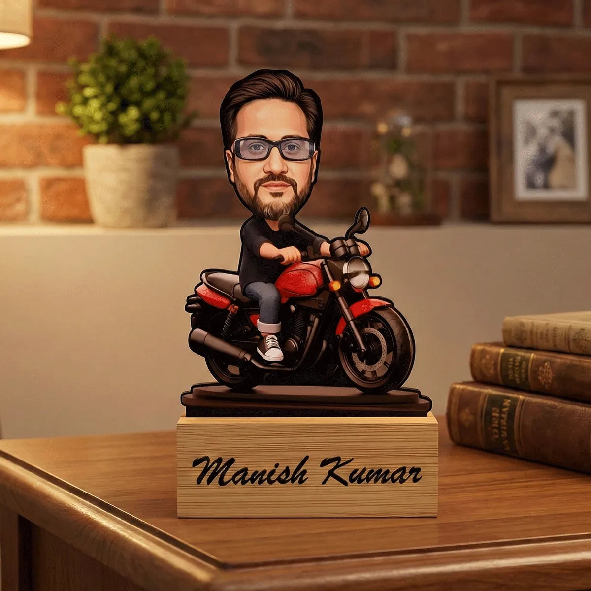 Custom Biker Caricature Table Top - Personalized Photo & Name Gift for Him