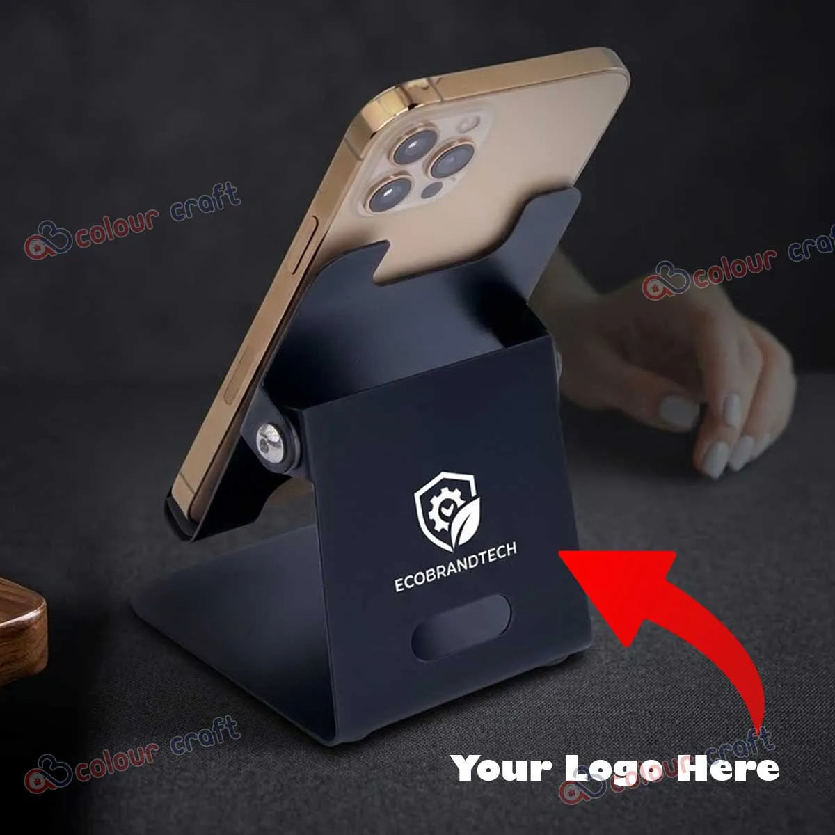 Premium Adjustable Mobile Stand with Logo | Foldable Ergonomic Phone Holder for Desk