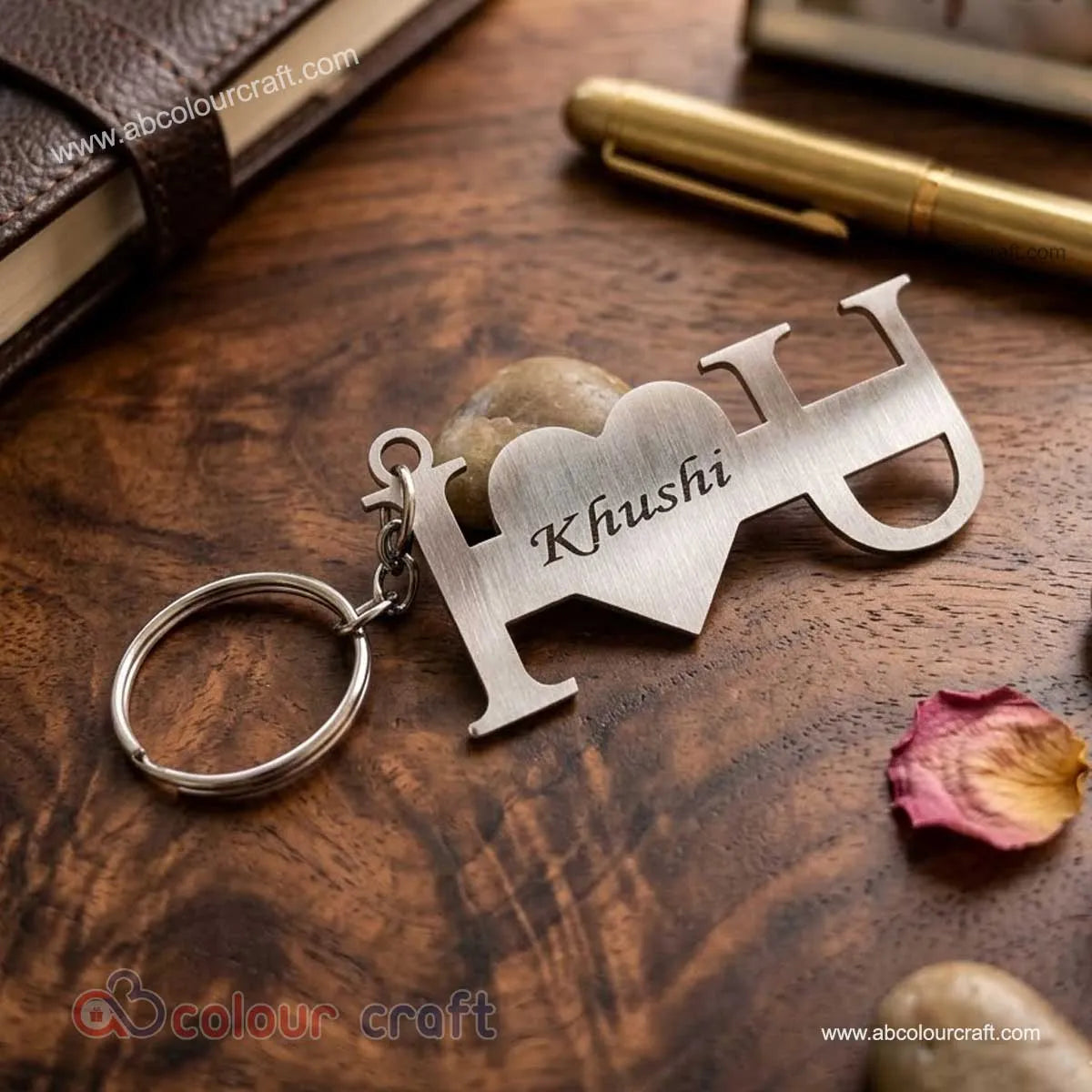 Custom Heart Initial Key Ring with Name Engraving / Love Name Keychain