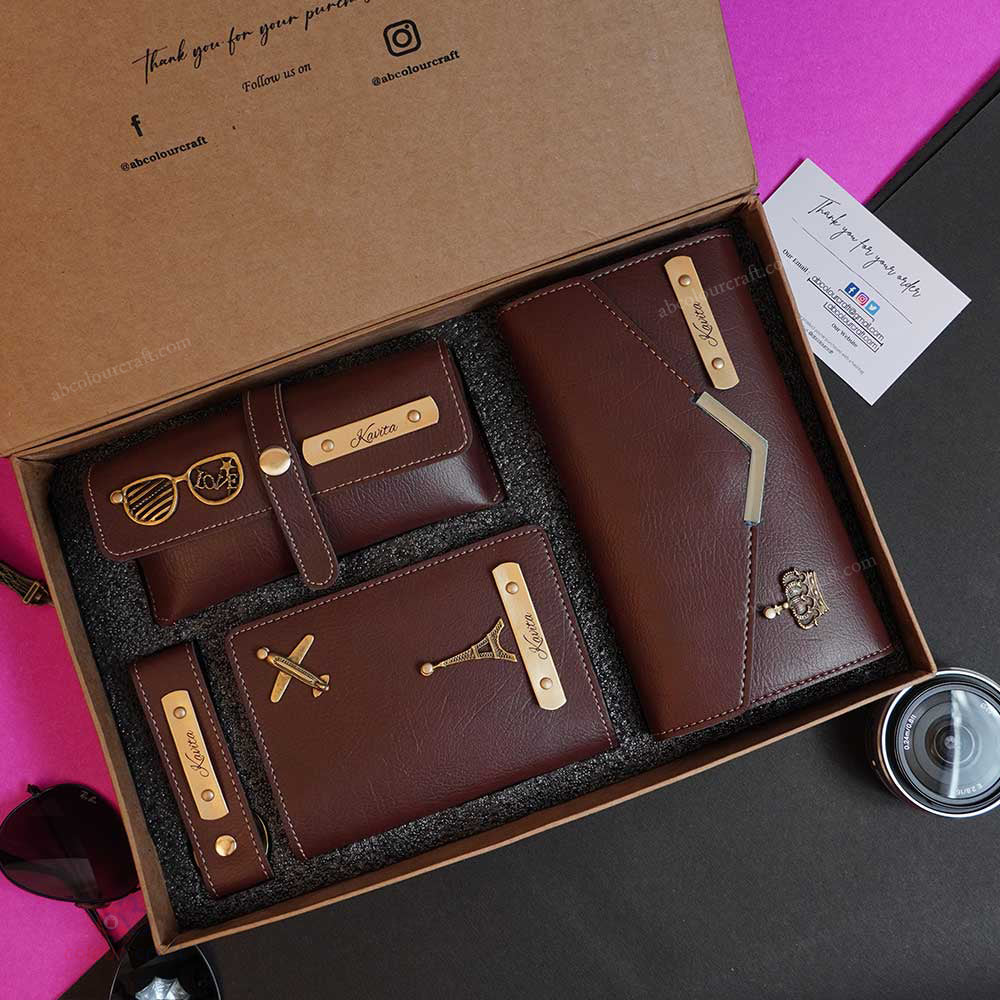 Women’s Personalized Leather Wallet Gift Set | Custom Name Engraved