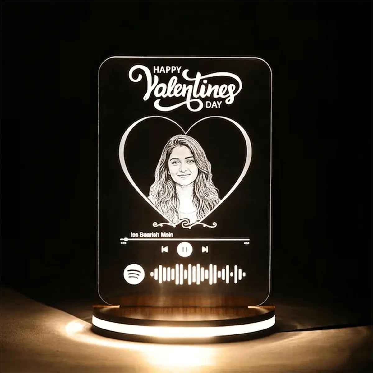 Personalized Valentine’s Day 3D Illusion Lamp - Personalized Spotify LED Night Light for Girlfriend/Boyfriend