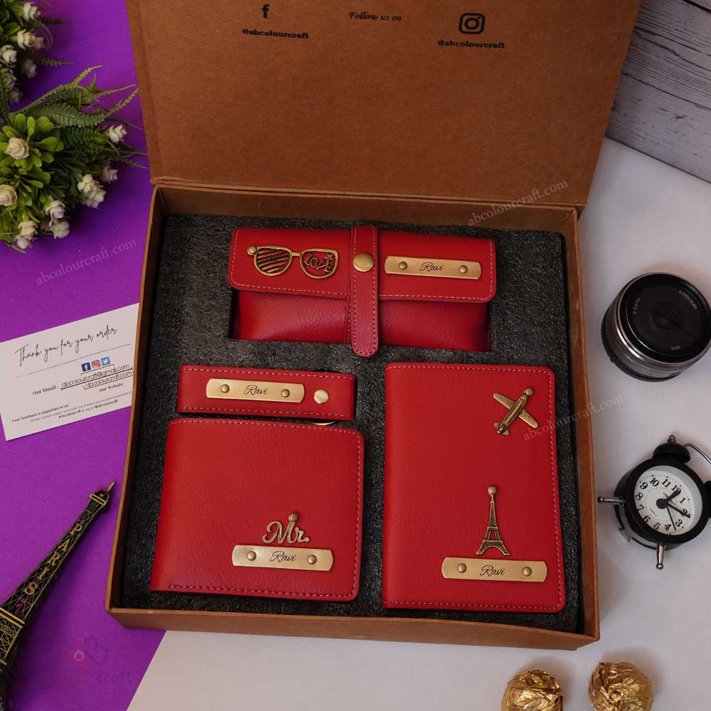Premium Leather Wallet & Travel Combo Gift Set – Personalized with Name & Charms