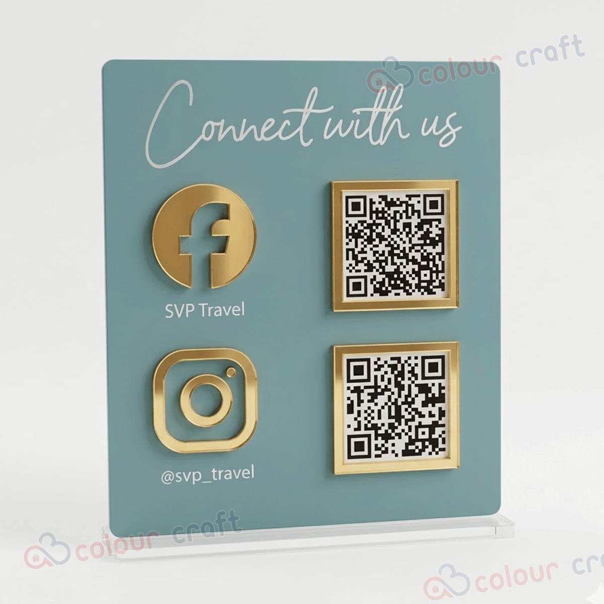 Acrylic Social Media Display with Facebook & Instagram Icons | Business Table Sign