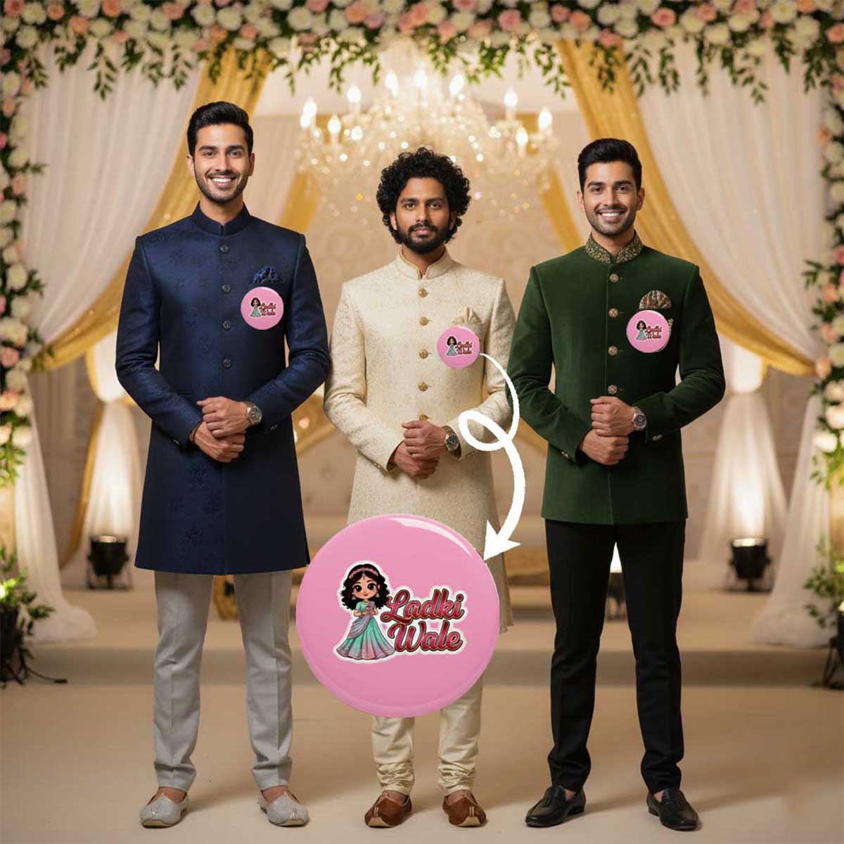 Bride Side Pin Badge for Wedding Functions / Ladki Wale Wedding Badge