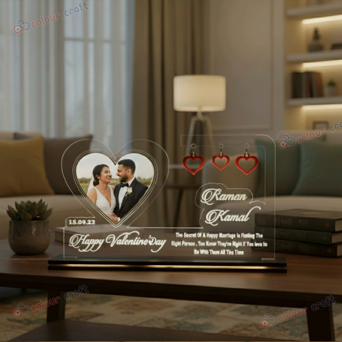 Personalized Acrylic Couple Photo Frame with LED Light Base | Custom Anniversary Gift for Husband Wife