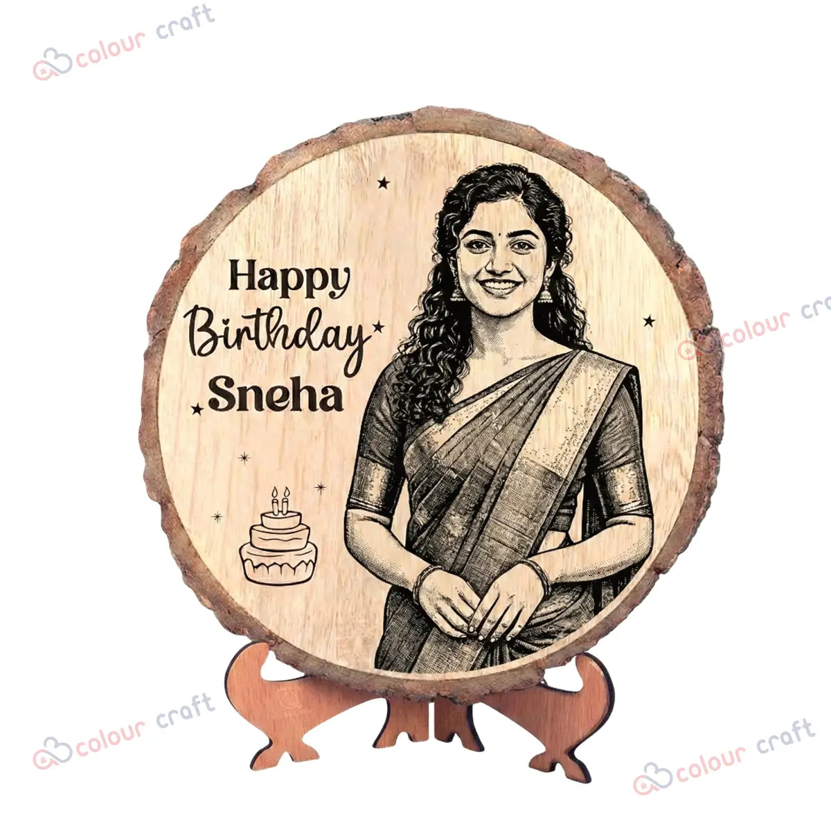 Personalized Wood Slice Photo Frame / Custom Laser Engraved Wood Slice