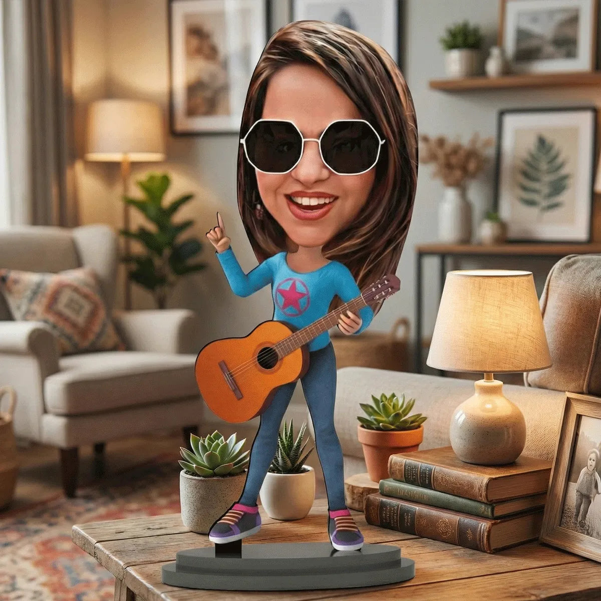 Personalized Caricature Figurine - Female Guitar Player Custom Bobblehead from Photo
