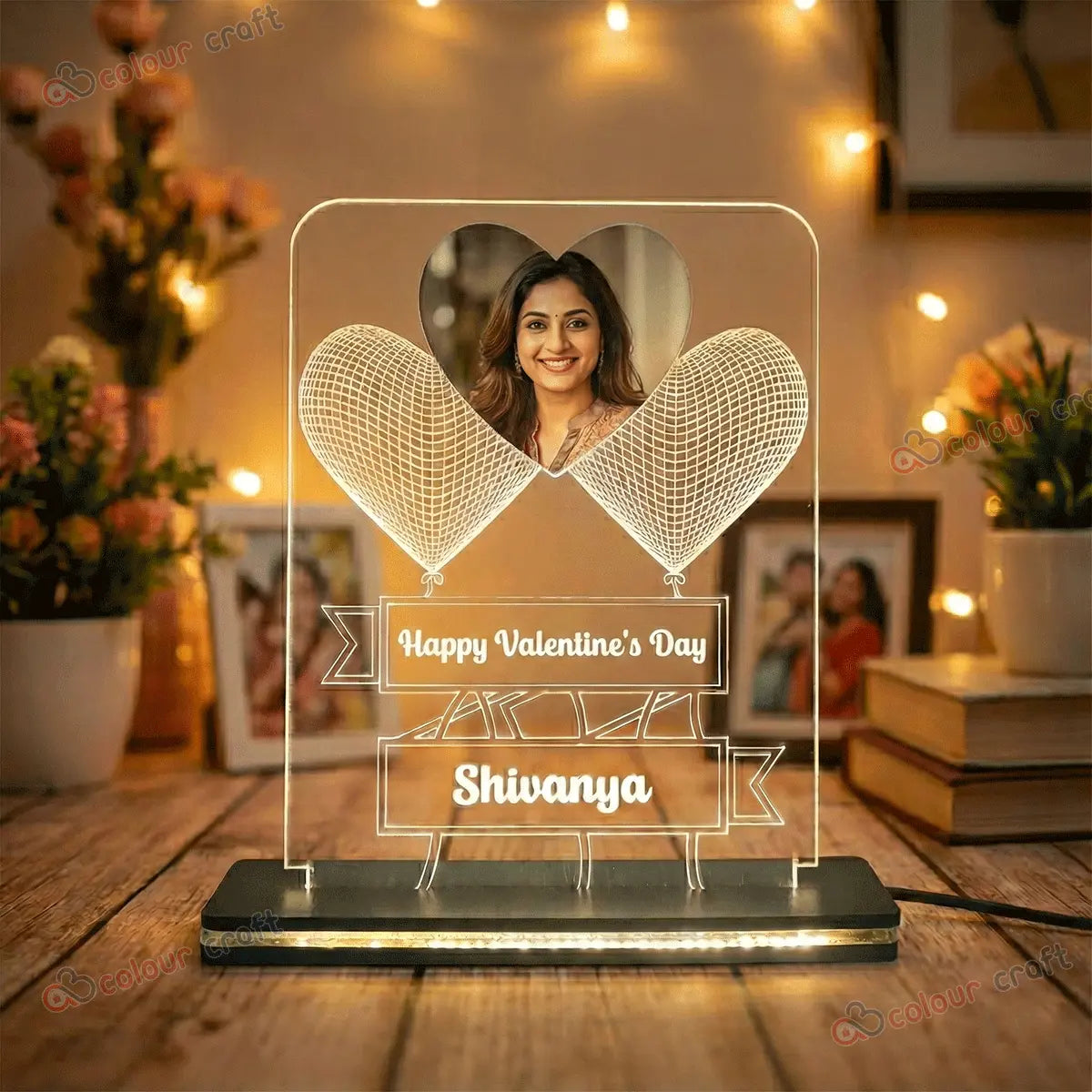 Personalized 3D Heart Balloon Photo Lamp with Name / Custom Acrylic LED Night Light for Birthday, Anniversary & Valentine's Day Gift