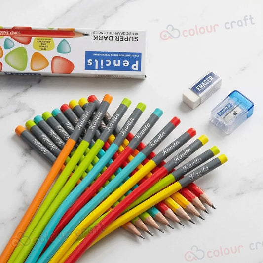 Personalized triangle pencil set with custom printed names