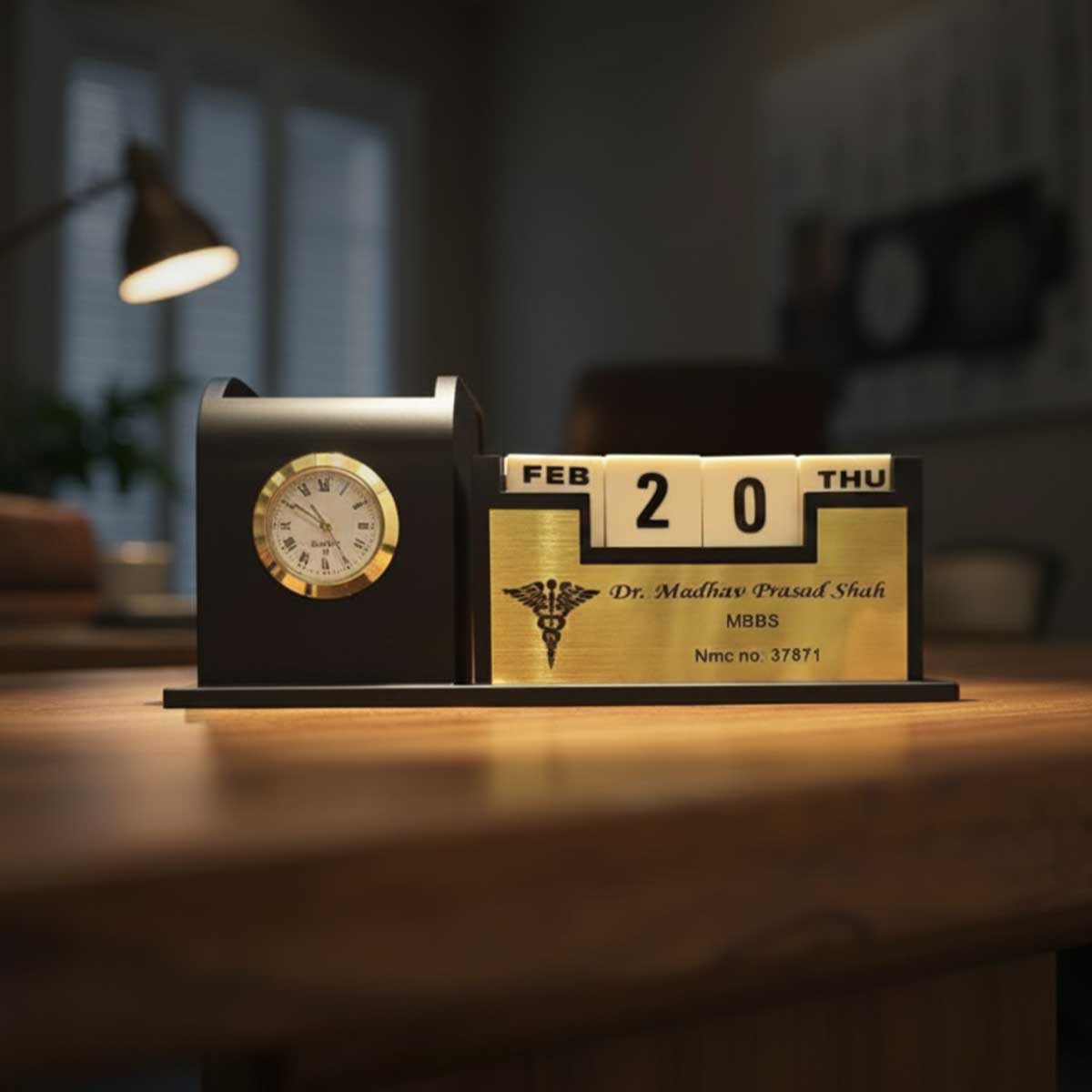 Custom Engraved Desk Organizer Set with Perpetual Calendar & Clock | Personalized Corporate Gift