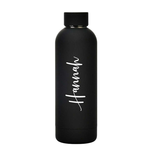 Personalized Black Rubber Matte Insulated Bottle – Premium Stainless Steel, Double-Walled, 500ml, Custom Name Print