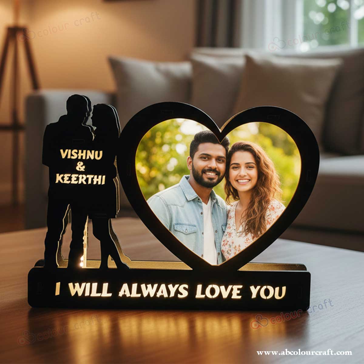 Personalized Heart-Shaped LED Photo Frame - Custom Couple Gift
