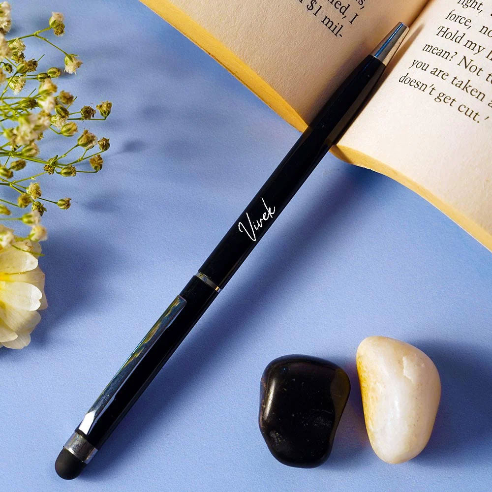 Personalized Black Ballpoint Pen with Stylus Tip