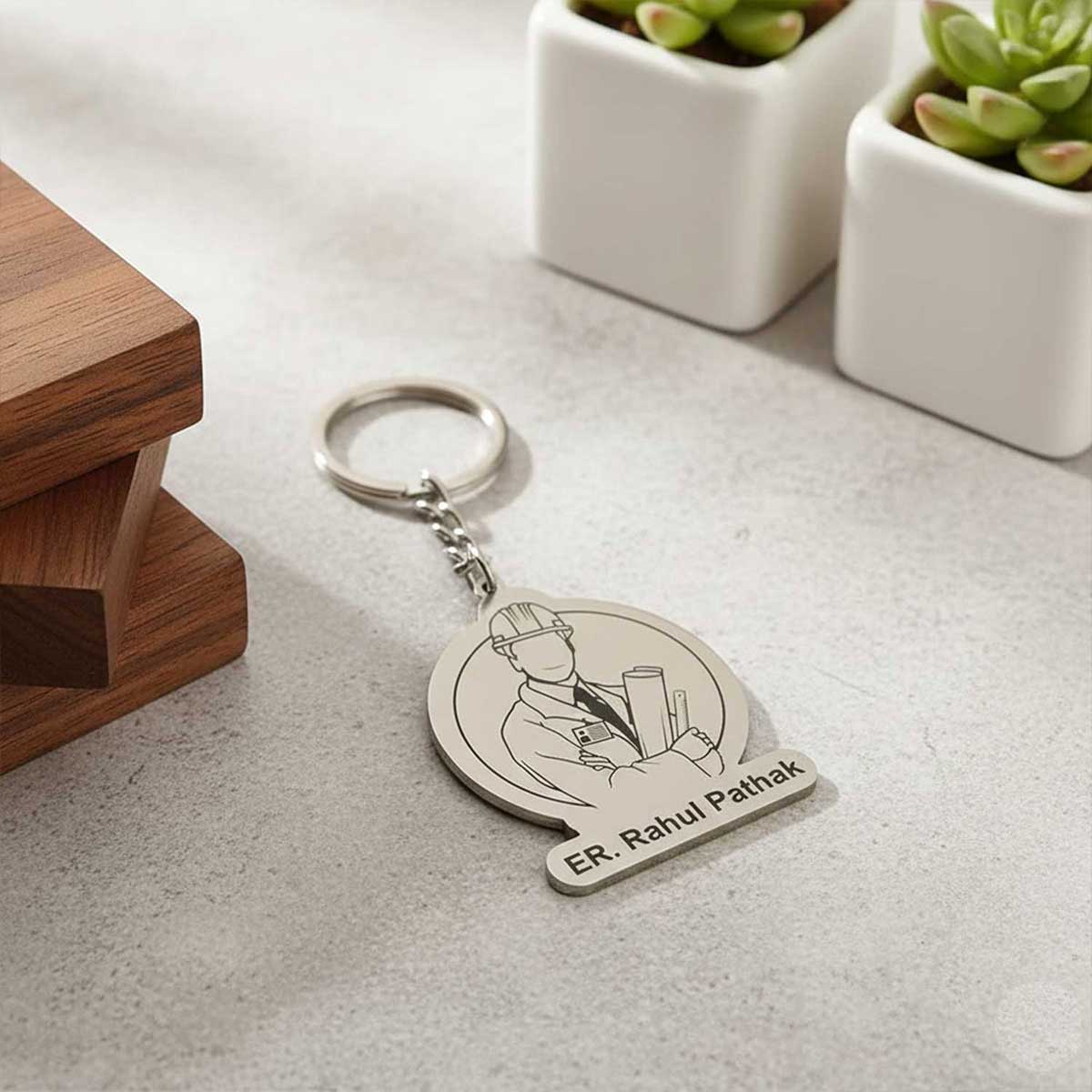 Personalized Engineer Metal Keychain | Custom Name Engraved