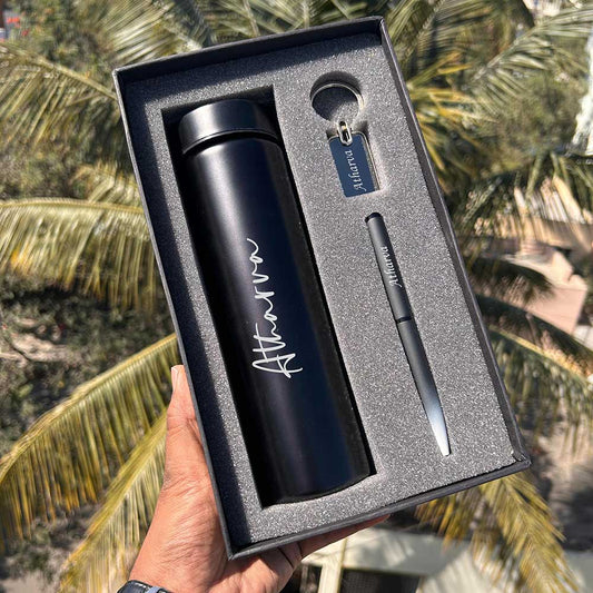 Personalized KeyChain, Pen And Temperature Water Bottle Combo