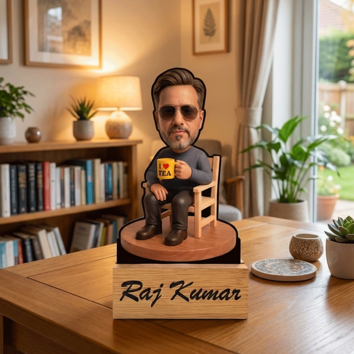 Personalized Photo Cutout with Name on Wooden Base