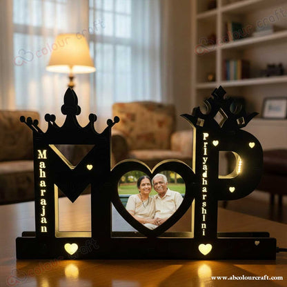 Wooden LED Photo Frame with Names (A-Z) & Heart Shape - Personalized Gift