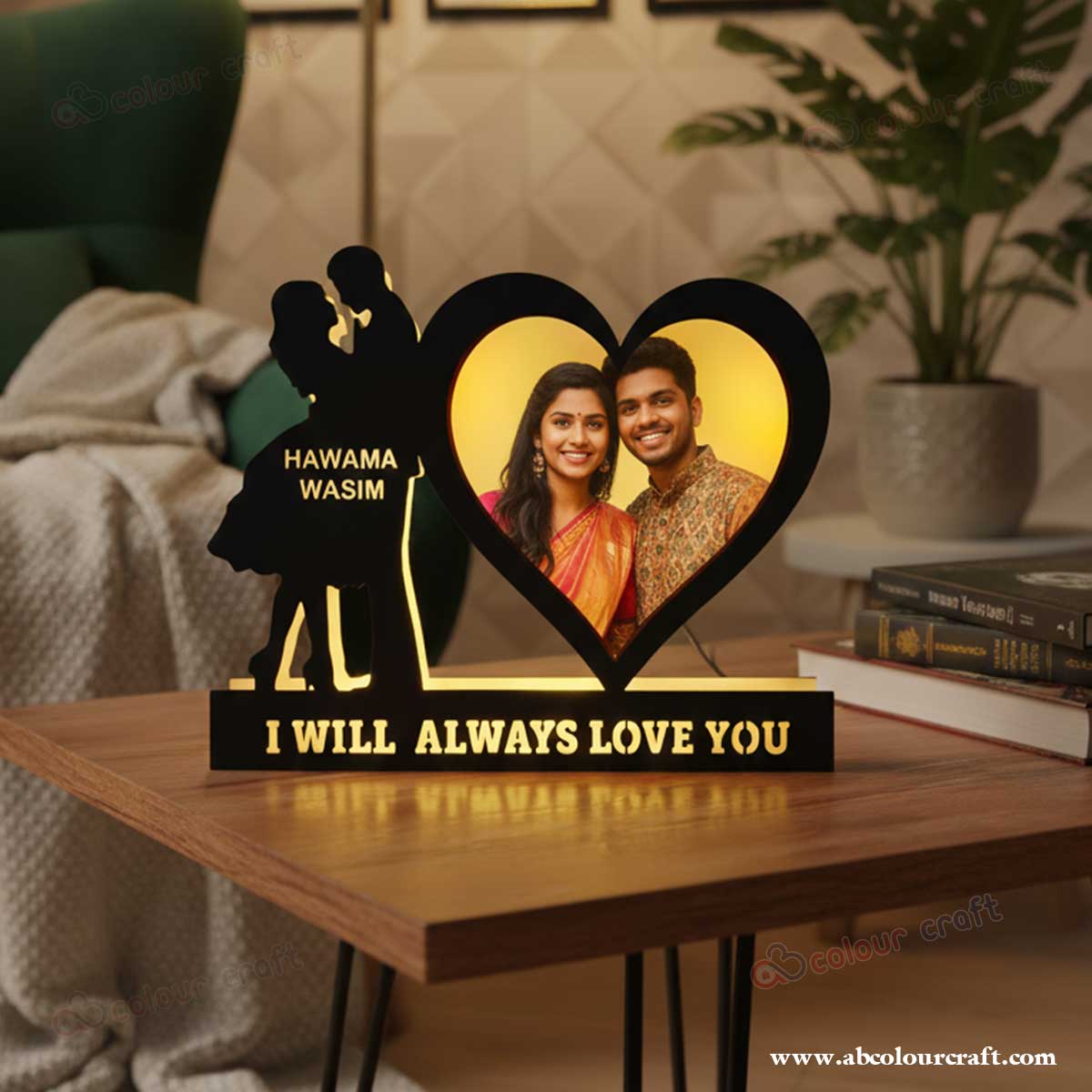 Personalized Heart-Shaped LED Photo Frame - Custom Couple Gift