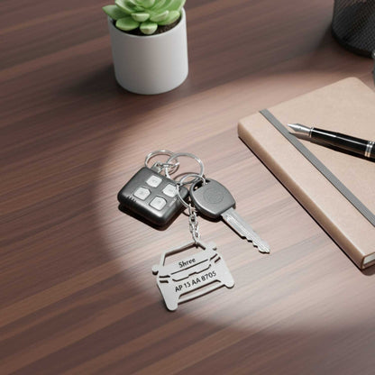 Customized Car Shape Metal Keychain with Name & Number Plate | Personalized Vehicle Key Ring | Unique Gift for Car Lovers | A B Colour Craft