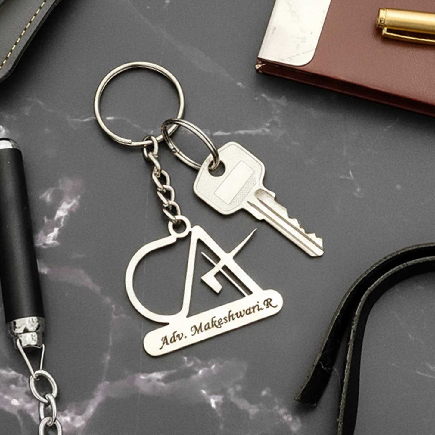 Customized Metal Keychain for CA – Personalized Gift for Chartered Accountant, Stylish Keychain with Name Engraving – A B Colour Craft