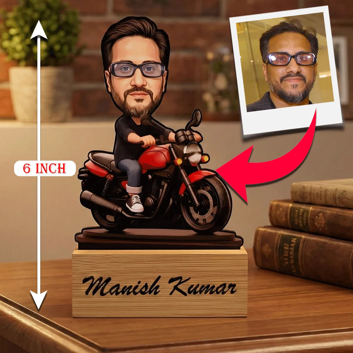 Custom Biker Caricature Table Top - Personalized Photo & Name Gift for Him