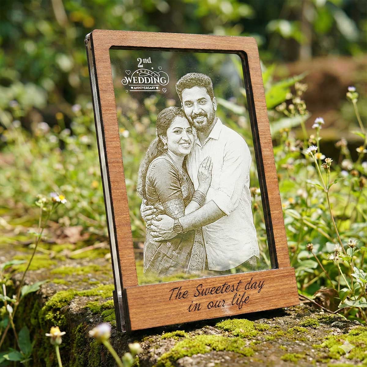 Customized Photo 3D Night Lamp with Wooden Frame – Custom Couple Memory Light