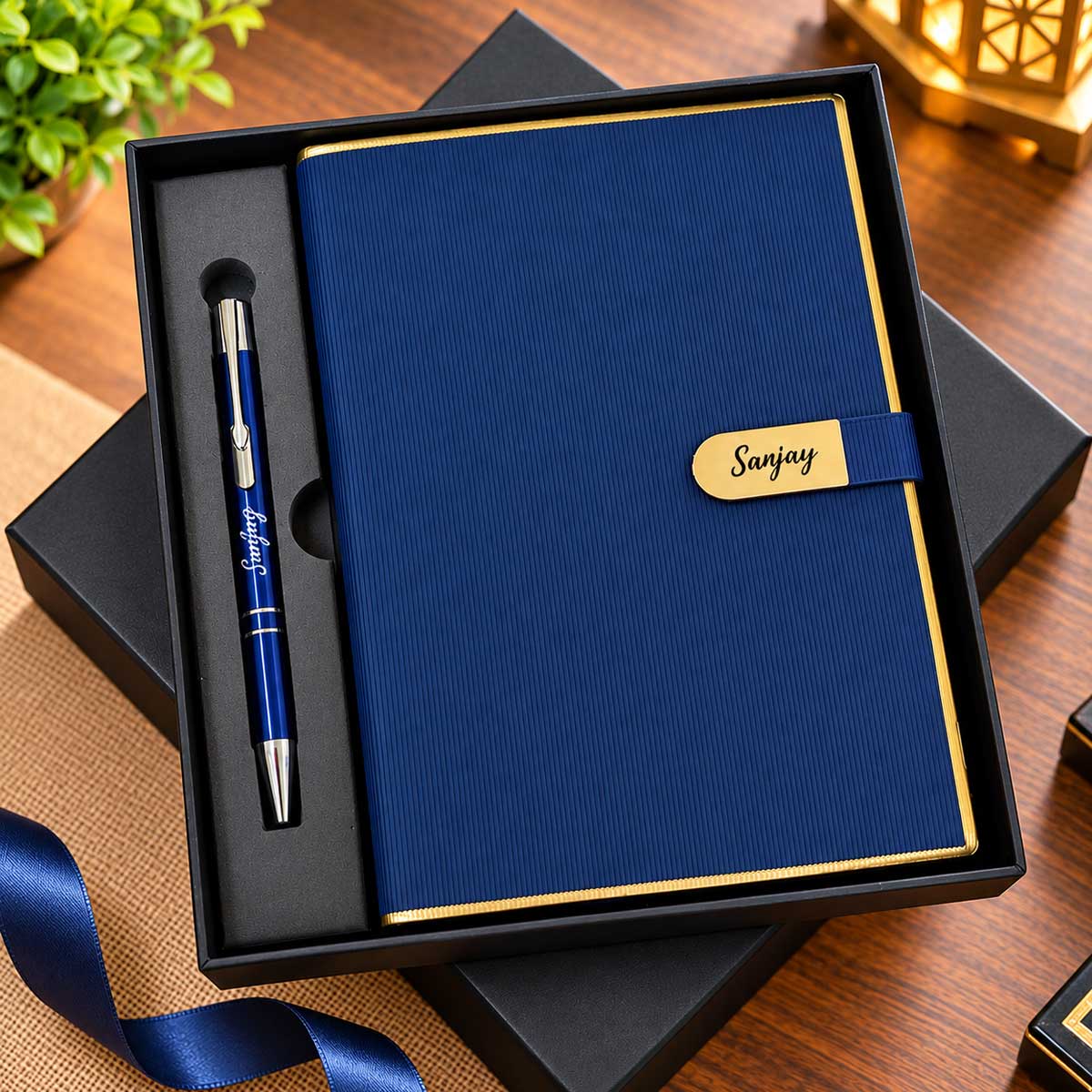 Premium Customized Diary & Metal Pen Gift Set with Gift Box | Personalized Corporate & Diwali Gift