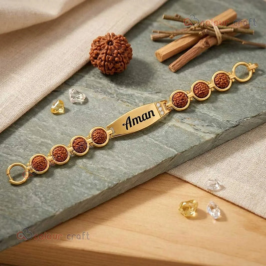 Personalized Rudraksha Rakhi Bracelet with Name | Premium Raksha Bandhan Gift