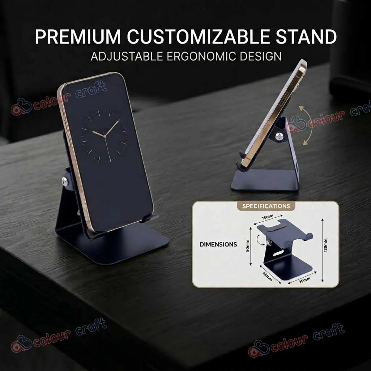 Premium Adjustable Mobile Stand with Logo | Foldable Ergonomic Phone Holder for Desk