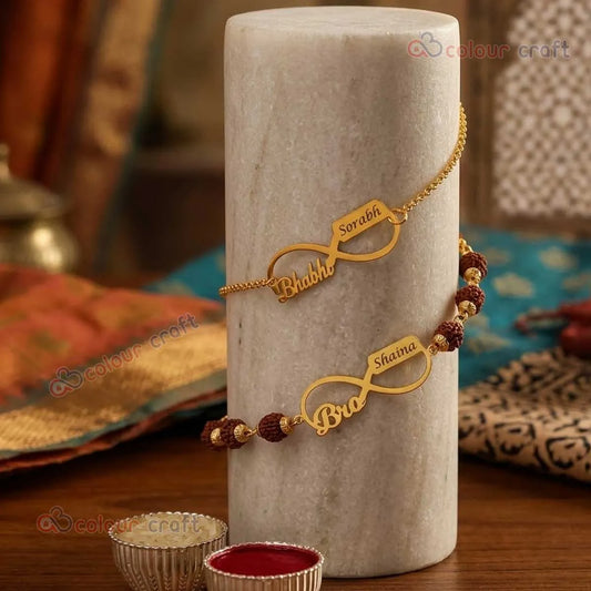Personalized Infinity Name Rakhi Set for Brother & Bhabhi