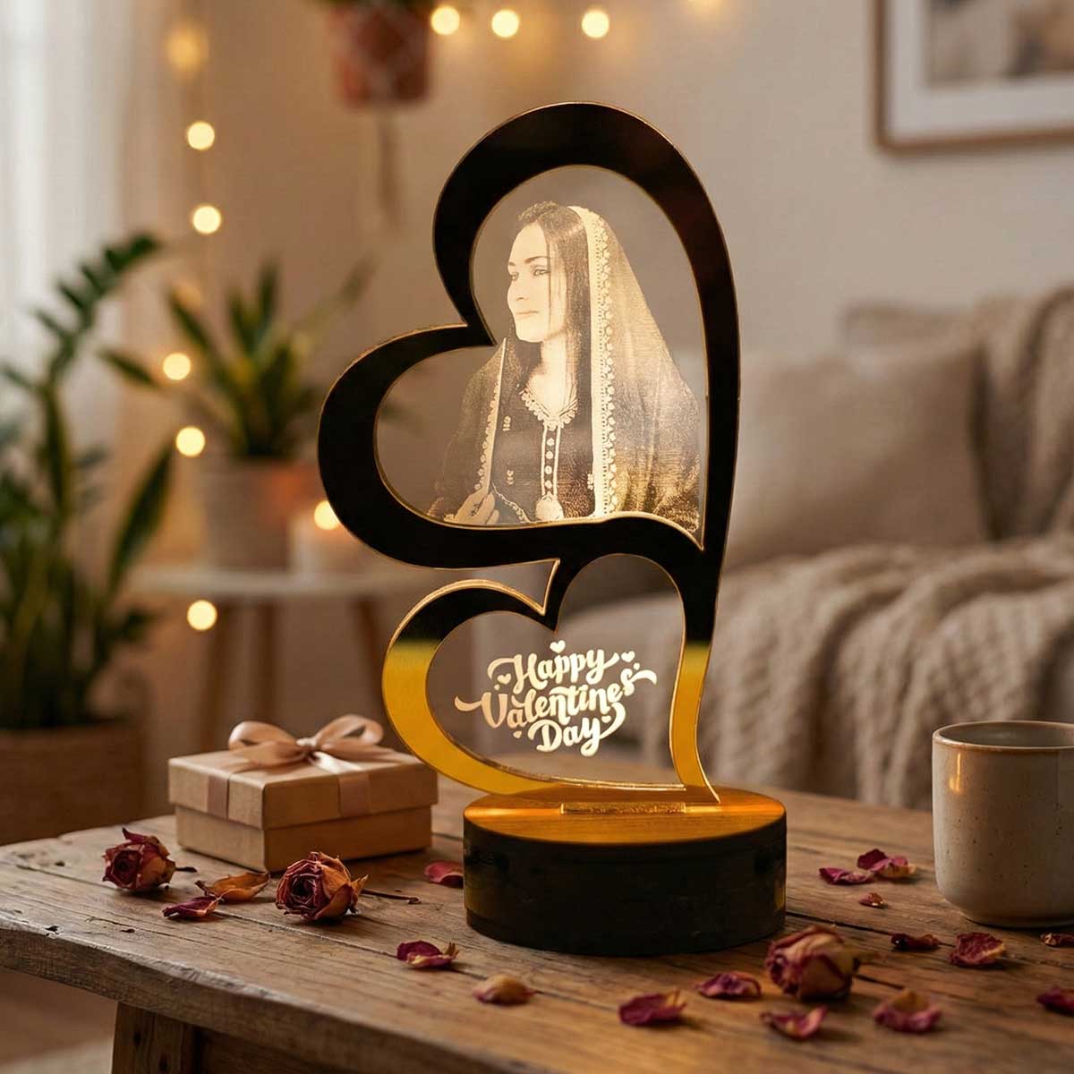 Personalized LED Acrylic Heart Photo Lamp | Romantic Valentine Gift for Couple