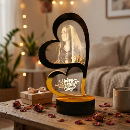 Personalized LED Acrylic Heart Photo Lamp | Romantic Valentine Gift for Couple