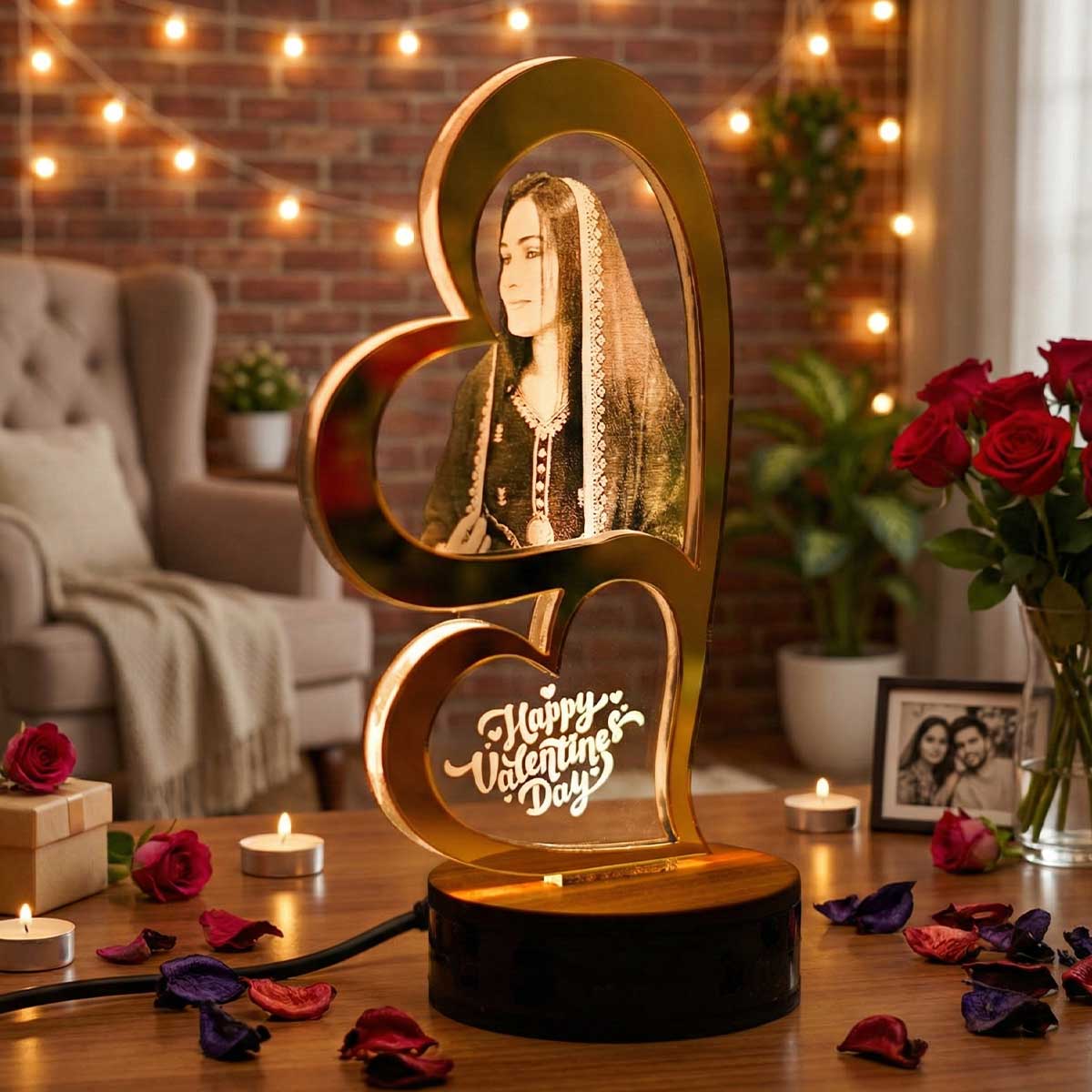 Personalized LED Acrylic Heart Photo Lamp | Romantic Valentine Gift for Couple