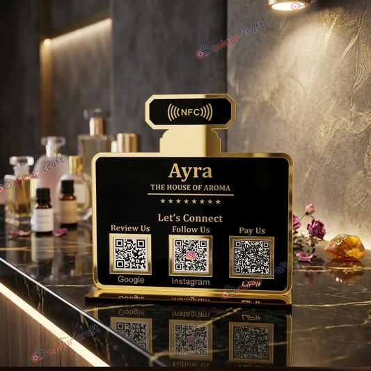 Custom NFC Google Review Stand for Perfume Shop | Luxury Business Review Tap Sign