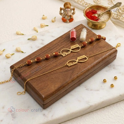 Personalized Infinity Name Rakhi Set for Brother & Bhabhi