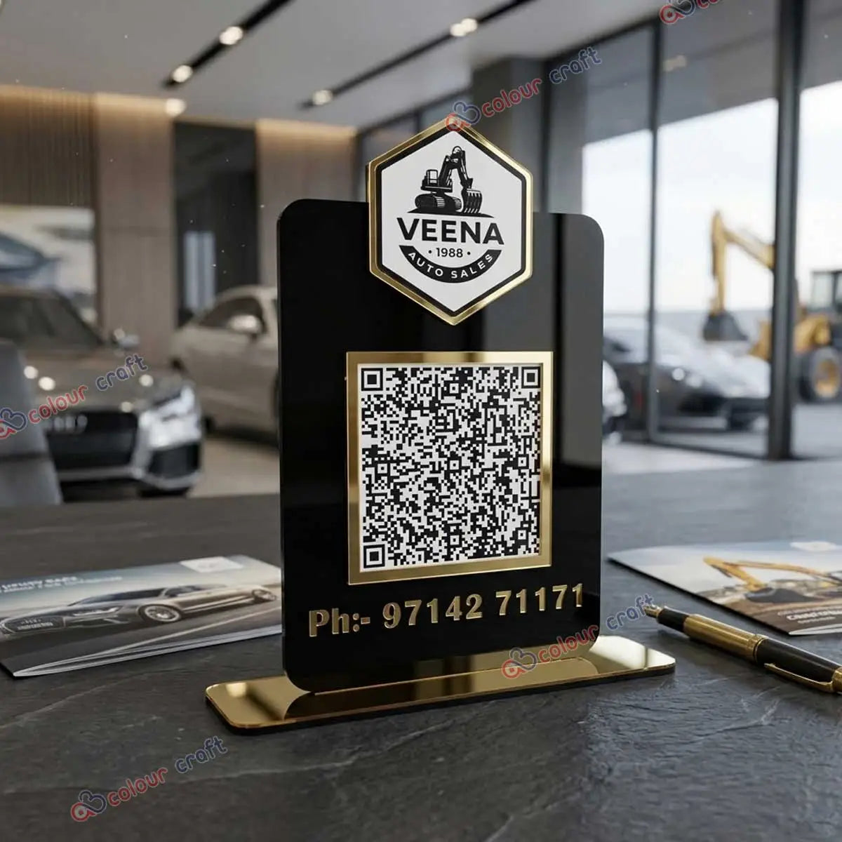 Premium Customized Gold & Black Acrylic QR Code Stand for Business