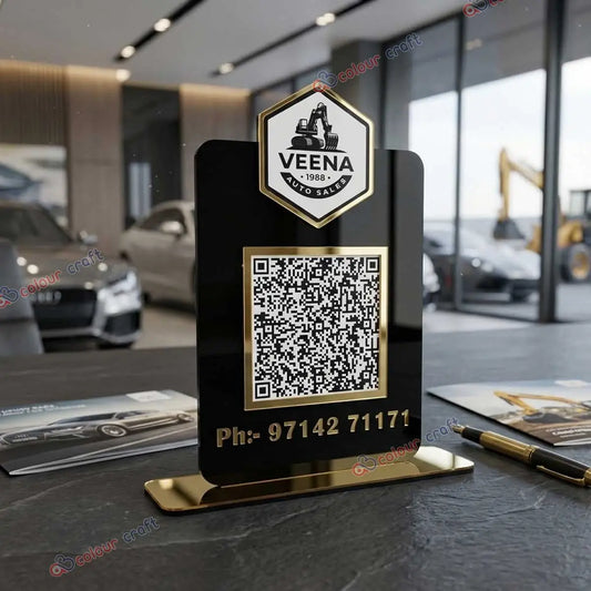 Premium Customized Gold & Black Acrylic QR Code Stand for Business