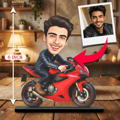 Personalized Motorcycle Rider Caricature Standee – Custom Photo Biker Gift for Him