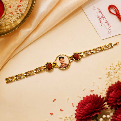 Personalized Photo Rakhi with Rudraksha Design | Custom Picture Rakhi for Brother