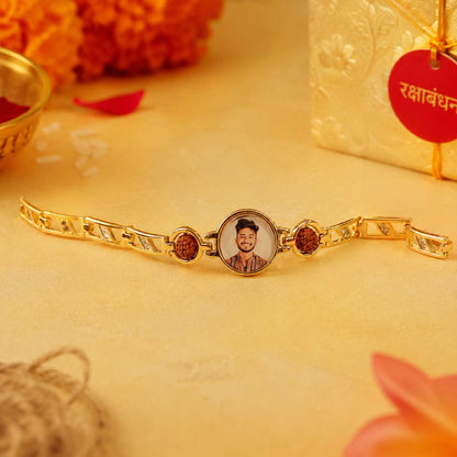 Personalized Photo Rakhi with Rudraksha Design | Custom Picture Rakhi for Brother