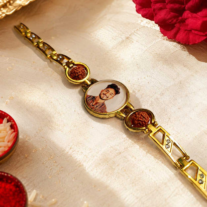 Personalized Photo Rakhi with Rudraksha Design | Custom Picture Rakhi for Brother