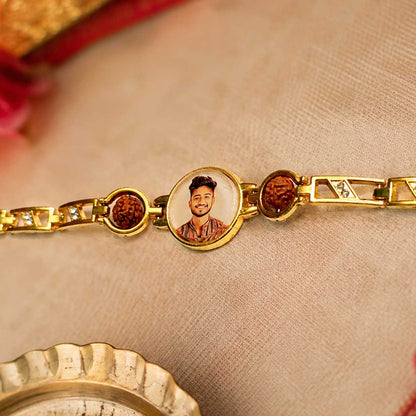 Personalized Photo Rakhi with Rudraksha Design | Custom Picture Rakhi for Brother