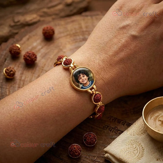 Personalized Photo Rakhi with Rudraksha Design | Custom Picture Rakhi for Brother