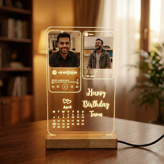 Personalized LED Acrylic Photo Lamp with Calendar & Music Player Design | Custom Birthday Gift for Him & Her