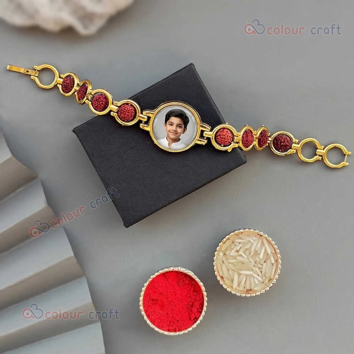 Personalized Photo Rakhi with Rudraksha Design | Custom Picture Rakhi for Brother