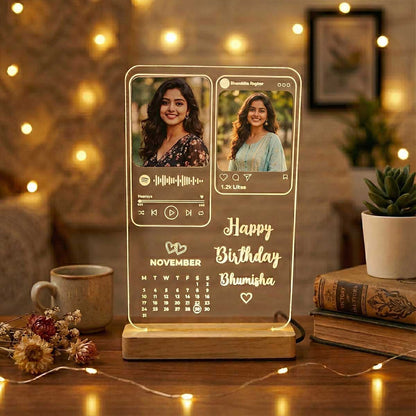 Personalized LED Acrylic Photo Lamp with Calendar & Music Player Design | Custom Birthday Gift for Him & Her
